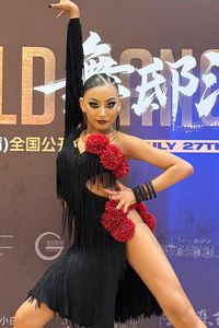 Gaun Tari Latin Vennystyle - Gaun Bunga Spandex/Katun <span class=keywords><strong>High</strong></span>-End Custom-Made dengan Rumbai untuk Ballroom - Product Image 6