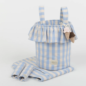 Sac fourre-tout à double poignée à volants bleu clair à carreaux pour maman, grand espace, organisateur <span class=keywords><strong>de</strong></span> rangement pour bébé, voyage et crèche - Product Image 2