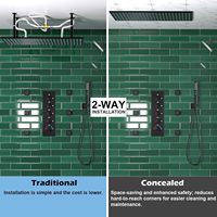 Système de douche LED double jet Honajo 16x32" avec pommeau de douche rectangulaire + douchette inclinable 2-en-1 de 6 pouces et 6 jets latéraux