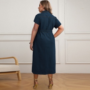 Robes en jean grande taille pour femmes 2025 – Robes décontractées à manches courtes et col rabattu, robes longues maxi en jean avec ceinture - Product Image 3