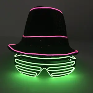 2024 New Year Cosplay Neon Led Customize Glowing Lighting EL Wire Top Hat Night Party Wearing Led Lights Hats for Festival