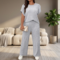 Ensemble 2 pièces rayé de haute qualité pour femmes BD, t-shirt à col rond à manches courtes avec logo personnalisé, leggings à taille élastique