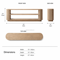 Table console basse en chêne naturel de qualité supérieure, style moderne minimaliste, avec étagère arrière ouverte aux coins incurvés, table d'appoint artisanale pour salon et villa