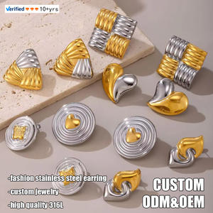 ट्रेंडी 316 एल स्टेनलेस स्टील गहने pvd प्लेटेड 18k सोने के ज्यामितीय दो टोन दिल आकार महिलाओं के स्टड इयररिंग्स कस्टम - Product Image 1