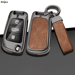 Étui de protection pour <span class=keywords><strong>clé</strong></span> de voiture en métal et cuir pour <span class=keywords><strong>Audi</strong></span> A1 <span class=keywords><strong>A3</strong></span> A4 A5 A6 A7 Q3 Q5 S6 B6 B7 B8 C6 <span class=keywords><strong>8P</strong></span> 8V 8L TT RS, accessoires personnalisés avec logo de voiture - Product Image 2