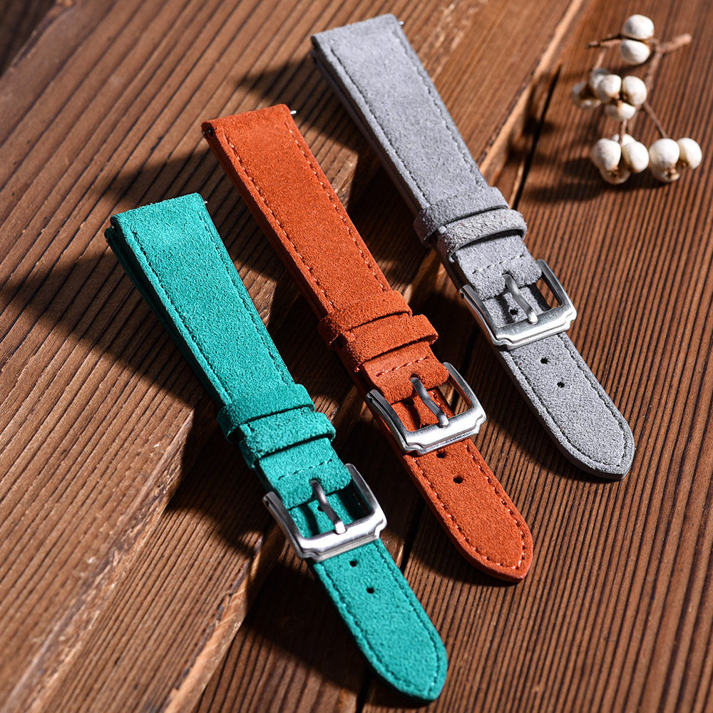 JUELONG Handmade Stitches Watch Bands 18/19/20/22mm Suede Genuine Leather Watch Straps Vintage Watchband With Quick Release