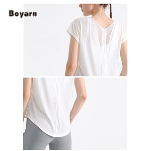 Boyarn Relaxed-Fit Mesh Sports Gym Yoga Top para mujer Casual Scoopneck camiseta con manga corta transpirable entrenamiento Smock - Product Image 3