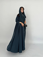 Ensemble Abaya Ouverte en Laine Imprimée de Luxe et Élégante avec Hijab à Motif Floral, Robe Longue Cardigan pour Femme, Kimono Kaftan Modeste Musulman de Dubaï