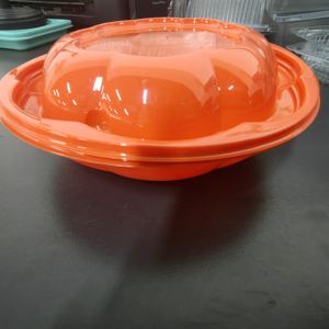 Mangkuk Salad Microwave plastik besar, mangkuk Salad sekali pakai, plastik bulat transparan/Oranye 64oz dengan tutup hewan peliharaan - Product Image 1