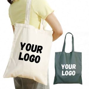 Logo Printed Large Customized Canvas Reusable Tote Cotton Shopping Bag Custom Promotional Gifts - Product Image 1