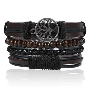 Set di Bracciali <span class=keywords><strong>in</strong></span> Pelle Intrecciati a Mano per <span class=keywords><strong>Uomo</strong></span>, Bracciale <span class=keywords><strong>in</strong></span> Pelle con Corda per Vendita all'Ingrosso N80876 - Product Image 5