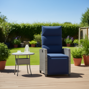 Silla Reclinable de Patio de Ratán Sintético Gris con Mesa Lateral, Conjunto de Muebles Cómodos para Exteriores - Product Image 2