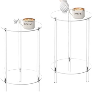 Tavolino Quadrato Moderno Europeo in Acrilico, Lussuoso Tavolino Trasparente Rotondo da Comodino/Caffè/Apporto con Ripiano Portaoggetti per Arredamento Casa - Product Image 6