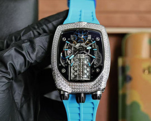 Montre mécanique pour homme de qualité supérieure, mouvement squeletté poli, boîtier entièrement serti de diamants en forme d'écorce, design stéréoscopique 3D - Product Image 2