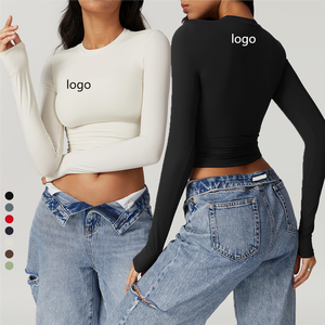 Vendita calda all'ingrosso donna estate Spandex girocollo Mujer magliette personalizzate Slim Fit a manica lunga <span class=keywords><strong>Top</strong></span> Cropped T Shirt per ragazza - Product Image 1