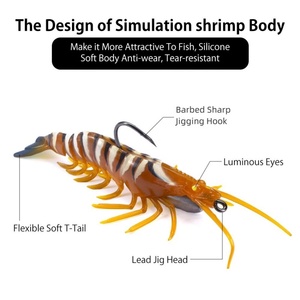 Matériel de pêche en eau salée leurre souple artificiel leurres de crevettes souples coulant Flick crevette Silicone crevettes appâts doux pour bar de mer - Product Image 6