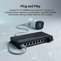 Convertidor de Fibra Óptica TINCAM 1, 8 Puertos Ethernet, 10/100Mbps, 20km, Monomodo, Doble Fibra SC, para Cámaras de Seguridad