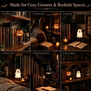 Linterna de estantería de Halloween, mini luz nocturna LED con forma de calabaza para decoración de biblioteca, 9.234D x 2.134W x 10.34H - Product Image 3