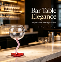Verre à vin rouge en verre transparent avec base en forme de cœur, tige torsadée et courbe en S, pour décoration de table de mariage, fête ou dîner
