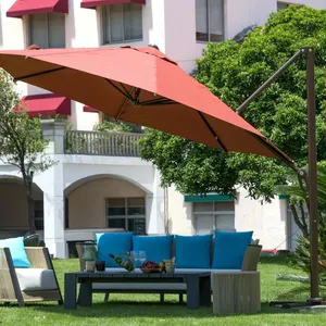 Parasol de patio à cadre en aluminium en porte-à-faux de 10 pieds 360 rotation et inclinaison parasol de plage et bases carton métallique