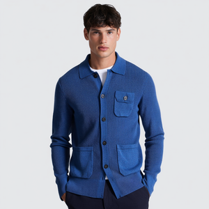 <span class=keywords><strong>Cardigan</strong></span> con colletto e tasche in cotone Merino misto block up giacca maglione <span class=keywords><strong>blu</strong></span> - Product Image 6