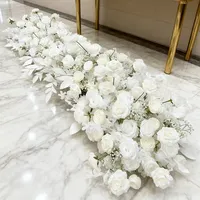 Guirlande de fleurs artificielles en soie rose, longue rangée de roses rouges et blanches, pour décoration de toile de fond de mariage et accessoires de centre de table