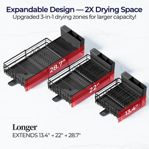 Grand égouttoir à vaisselle extensible avec drainage automatique, égouttoir à vaisselle amélioré pour comptoir de <span class=keywords><strong>cuisine</strong></span> - Product Image 2