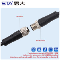 Cable de Señal Blindado con Conector Impermeable M12 de Fábrica, Codificación 2, 3, 4, 5B, 6, 12, 17 Pines, Macho y Hembra, Moldeado en PVC/TPU, 1M, 2M, 5M, 10M