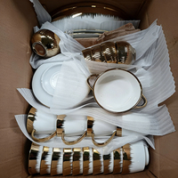 Service de table complet en céramique de luxe, vaisselle de qualité alimentaire avec bordure dorée électroplaquée, vendu à la tonne
