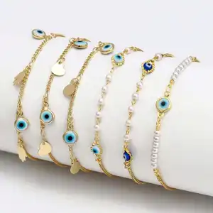 Joyería y accesorios para mujer, pulseras al por mayor de perlas, joyería ajustable chapada en oro, pulsera de ojos de diablo turco para mujer