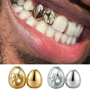 <b>Star</b> Shaped Gold Silver Grillz Hollow <b>Mirror</b> Double Tone Single Tooth Party Jewelry Unisex Yiwu Origin - Product Image 5