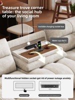 Canapé-lit inclinable multifonctionnel en tissu confortable, style luxe léger, avec télécommande, table, porte-gobelets et ports USB-C pour salon