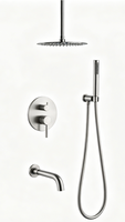 Ensemble de douche encastré en acier inoxydable nickel brossé de style moderne avec deux fonctions, douche cascade pour salle de bain