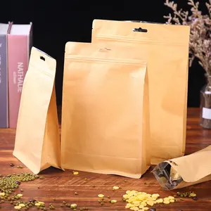 250g Biodegradable Zip Lock Stand Up Pouch Coffee Bean Packaging Compostable Kraft Paper Bag