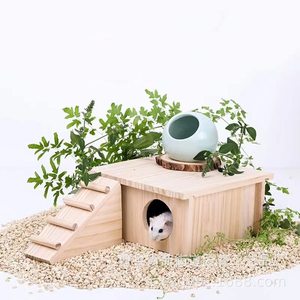 บ้านแฮมสเตอร์ไม้พร้อมบันได วิลล่าสีธรรมชาติ ปรับแต่งได้สำหรับแฮมสเตอร์ เฟอร์นิเจอร์บ้านสัตว์เลี้ยง - Product Image 4