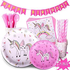 YOT-Paquete de suministros para fiesta de cumpleaños de niños, 192 piezas, arcoíris, suministros de fiesta, más cartel de feliz cumpleaños, rosa, servicio 24 - Product Image 1