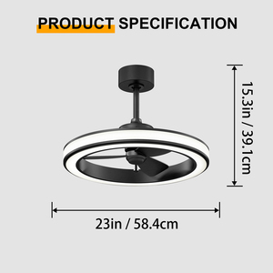 23 Inch Matte Black <b>Ceiling</b> Fan with <b>Light</b> Sleek Modern LED Fan with Soft Glow for Living Room Kitchen - Product Image 6