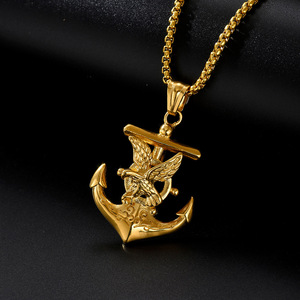 Collier pour homme en acier inoxydable avec ancre de bateau et aigle en relief vintage, pour usage quotidien en extérieur, accessoire personnalisé - Product Image 5