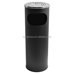 Stainless Steel Recycle Round Ashtray Bin Standing Floor Metal Smoking Bin Black Metal Ashtray Trash Bin