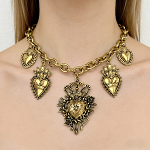 שרשרת צ'וקר חדשה בסגנון רטרו סִגְנוֹן בצבע זהב וינטג' - תליוני לב קדוש מרובים, תכשיטי תלבושות לנשים - Product Image 5