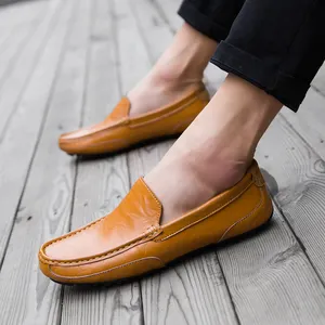 Men's Genuine Leather Shoes Waterproof Handmade Sewing Loafers Comfortable Casual Large Size 38-47 Walking Shoes Driving Shoes