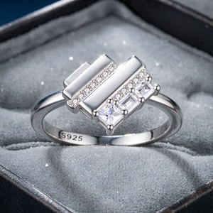 Custom Jewellery Manufacture Trendy Band <b>Ring</b> Fine S925 <b>Silver</b> Heart <b>Rings</b> 3a Zircon Women Daily Wear Party Rhodium Plated - Product Image 4