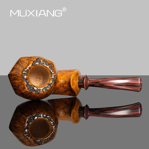 Muxiang Handmade Burl Wood Pipe Bent Type Hollow Chamber Tobacco Pipe For Men - Product Image 4