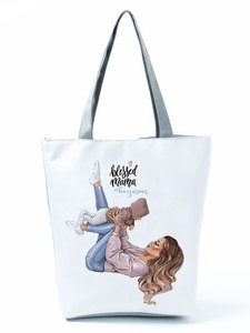 Bolso de mano con estampado de dibujos animados de <span class=keywords><strong>Super</strong></span> Mama, bolsos de hombro reutilizables para mamá y bebé, bolsos informales para mujer, bolsa de compras portátil, bolsa de viaje para la playa - Product Image 3