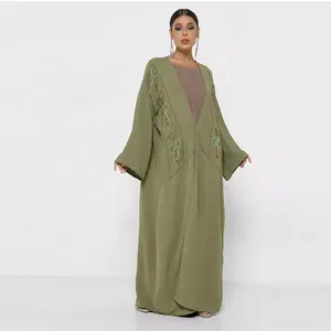 Vestido Feminino Islamico Nieuw Ontwerp Bloemenfabriek Moslim Lang Vest Kaftan Kimono Open Abaya Vrouwen Islamitische Jurk