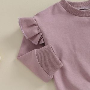 Set di vestiti per neonata, <span class=keywords><strong>felpa</strong></span> con maniche arricciate + pantaloni, 2 pezzi, completo in morbido cotone per abbigliamento casual per neonati - Product Image 5