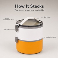 Custom BPA-vrije voedselveilige PP dubbelwandige lunchbox bentobox tiffin met lepel en vork, vaatwasserbestendig voor volwassenen op kantoor