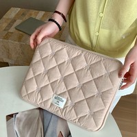 Étui pour ordinateur portable et tablette en polyester avec fermeture éclair et broderie losange mignonne pour jeunes, campus et voyages, 11/13/15 pouces