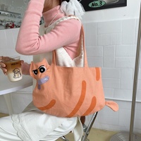Bolso de Lona con Diseño de Gatito de Dibujos Animados, Lindo y Adorable, Bolso de Hombro para Mujer, Estudiante, de Capacidad Media, para Compras, con Cierre Abierto, para Uso Diario