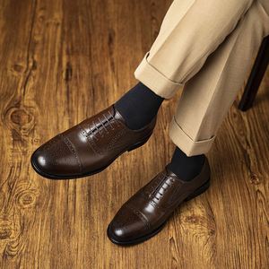 Luxurious Classic Men's Leather Shoes Laces Oxford Style Formal Handmade Wholesale Wedding Shoes Autumn Breathable Anti-Slip - Product Image 4